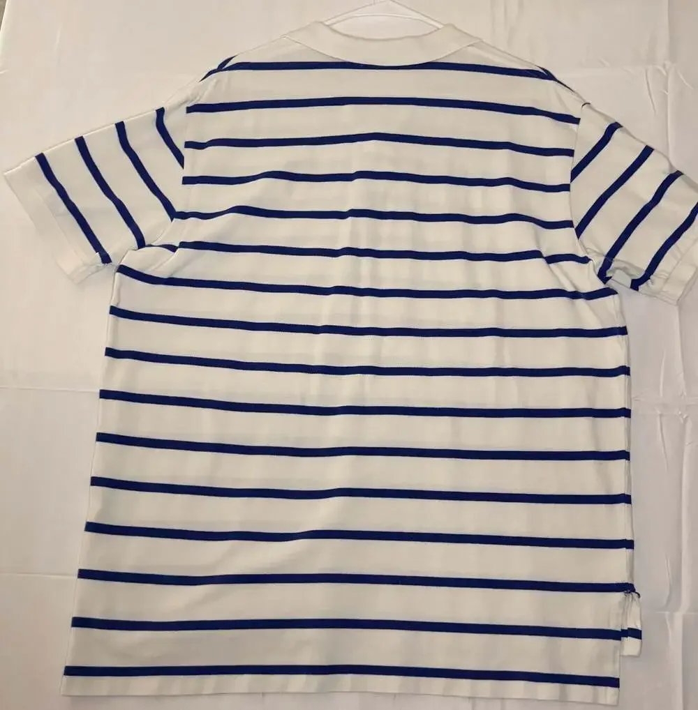 Polo Ralph Lauren Men's White and Blue Striped Short Sleeve Polo Shirt XL